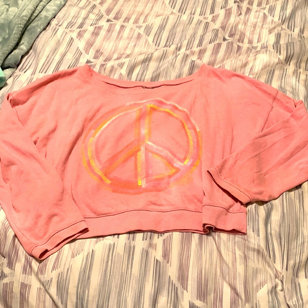 Off the shoulder pink sweatshirt